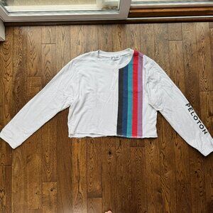 Peloton Women’s Rainbow Stripe Crop Sweatshirt Top Long Sleeve XXL Made in USA